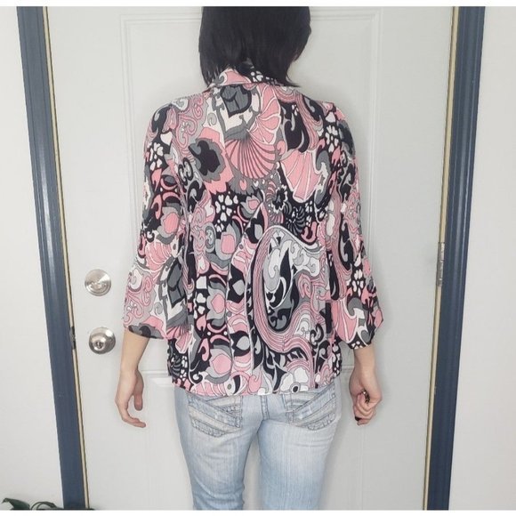 Y2K‎ Does 70s Pink and Gray Funky Sheer Top - Picture 3 of 4